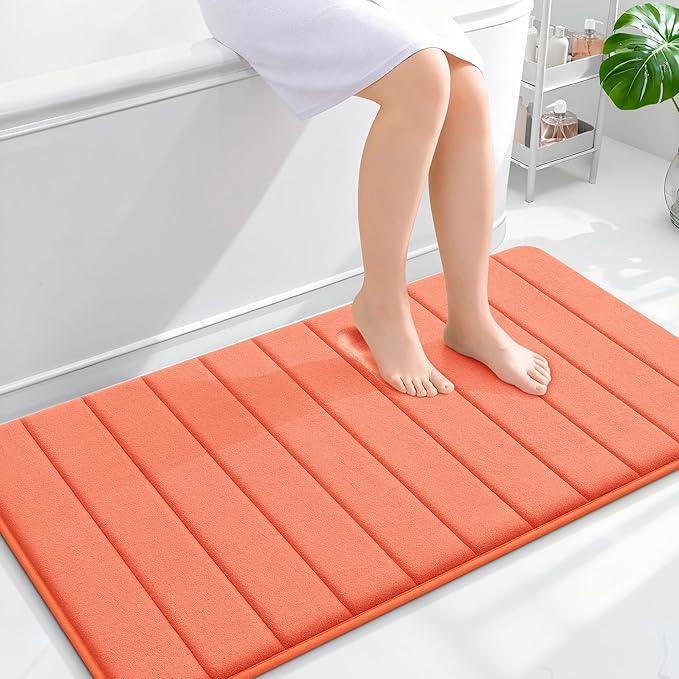 OLANLY Memory Foam Bath Mat 44x24, Super Soft Absorbent Bathroom Rugs, Quick Dry, Machine Washable Shower Floor Rugs, Bathmat Carpet, Bathroom Home Decor Accessories, Coral - ModernBath