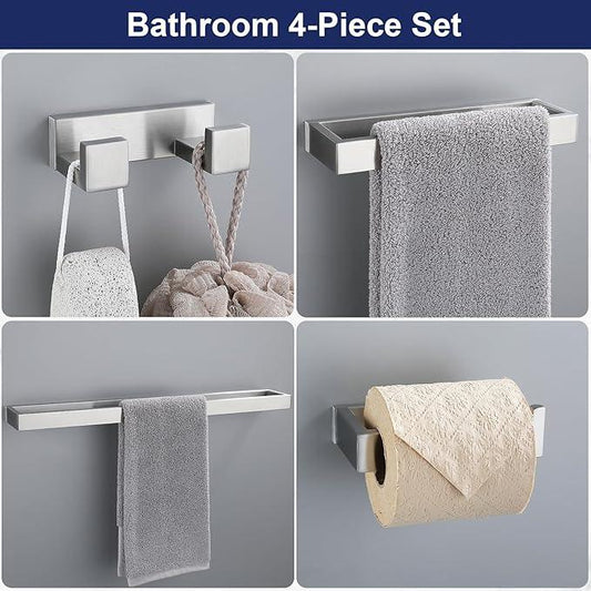 Brushed Nickel 4-Piece Bathroom Hardware Accessories Set, Bathroom Hardware Set including Towel Bar,Towel Holder, Toilet Paper Holder,Towel Hook, SUS304 Stainless Steel Bath Towel Bar Set Wall Mounted - ModernBath