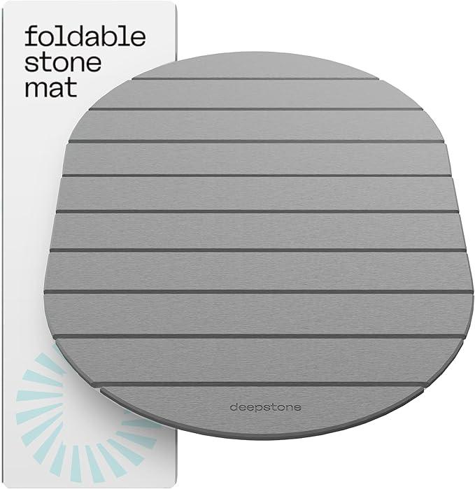Foldable Stone Bath Mat Large - 24’’ x 15’’ Natural Diatomaceous Earth Bath Mat Stone Absorbing - Fast Drying Stone Mat Bathroom - Large Bath Stone Mat for Bathroom Floor - Graphite Color - ModernBath