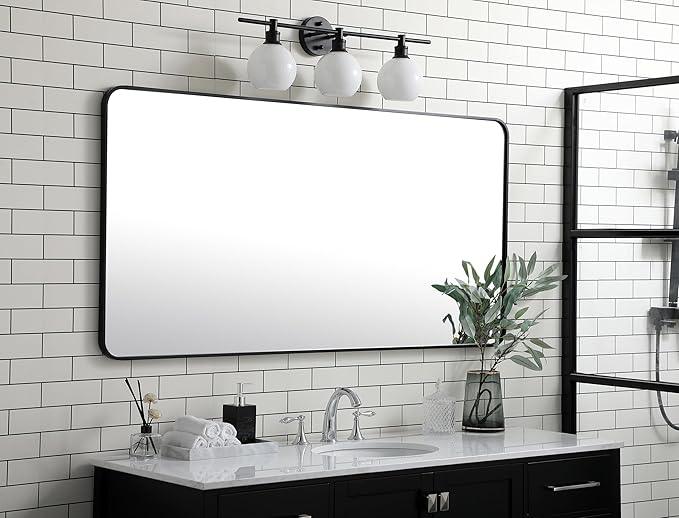 ARS Concepts Aura, Soft Corner Metal Rectangular Mirror 30X60 Inch in, Modern, Black - ModernBath