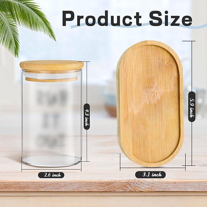 Tessco 6 Pcs Cotton Ball Holder Apothecary Jars with Lids Glass 3 Pcs Bamboo Tray Oval Plate Bathroom Decor Clear Cotton Ball Holder Bathroom Organizer Countertop Bathroom Storage Containers - ModernBath