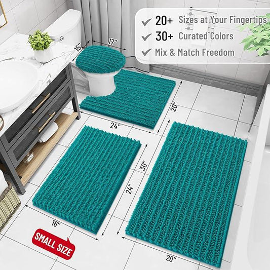 Arotive Luxury Chenille Bathroom Rug Mat, Extra Soft Thick Absorbent Shaggy Bath Rugs, Non-Slip Machine Wash Dry, Plush Bath Mats for Bathroom, Shower and Tub, 30x20, Lake Blue - ModernBath