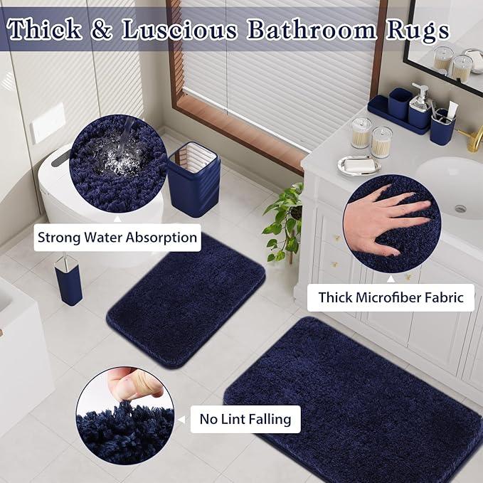 XLHOMO 24PC Navy Blue Bathroom Set with Shower Curtain and Rugs, Blue Bathroom Sets Complete with Trash Can,Soap Dispenser,Soap Dish,Toilet Brush,Toothbrush Holder and Cup,Tray,Q-Tip Holders - ModernBath