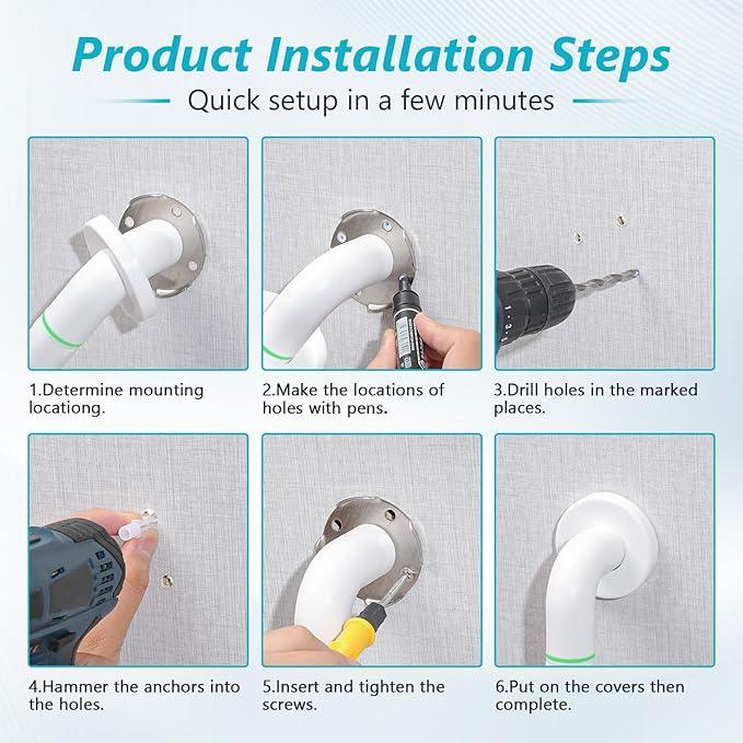 Grab Bars for Shower,2 Pack 12 Inch Shower Handle Bath Grab Rails with Anti-Slip Grip and Safety Luminous Circles,Stainless Steel Bath Handle Bathroom Grab Bar for Seniors, and Disability. - ModernBath
