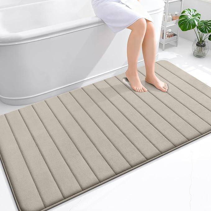 OLANLY Memory Foam Bath Mat 59x35, Super Soft Absorbent Bathroom Rugs, Quick Dry, Machine Washable Shower Floor Rugs, Bathmat Carpet, Bathroom Home Decor Accessories, Warm Taupe - ModernBath