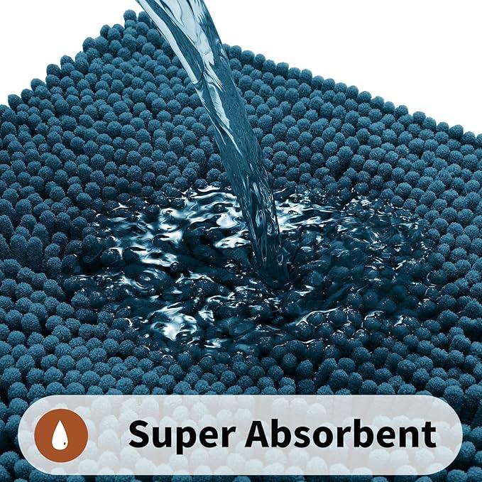 Yimobra Toilet Rugs U Shaped Washable - 24"x20" Non Slip Plush Contour Bath Rugs for Toilet - Super Soft Absorbent Quick Dry Toilet Mats for Bathroom,Peacock Blue - ModernBath