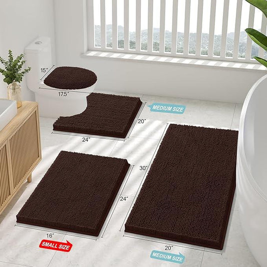 Smiry Luxury Chenille Toilet Rugs U-Shaped 24x24, Soft Absorbent Non-Slip Contour Bathroom Rugs for Toilet, Machine Washable Contoured Bath Mats, Brown - ModernBath