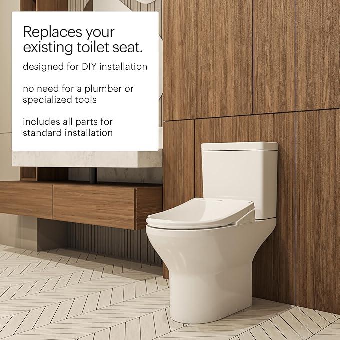 Brondell Thinline T44-EW Swash Electric Bidet Toilet Seat With Thin Profile, Heated,Remote Control, Oscillating Stainless Steel Nozzle, Warm Air Dryer, Night Light, Gentle Close Lid, Elongated - ModernBath