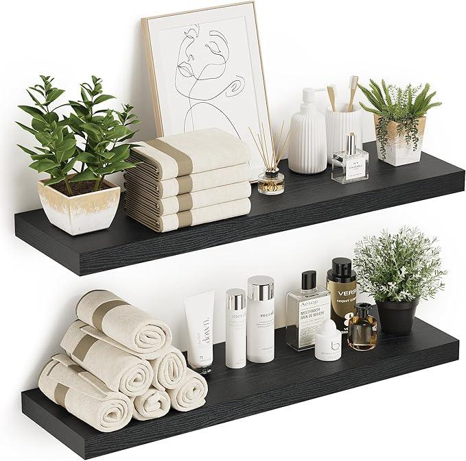 Black Floating Shelves for Wall 10 inch Deep, 36” x 10.3” x 1.8”, Large Wall Shelves for Bedroom, Bathroom, Living Room, Kitchen, Office, Modern Shelf Home Decor with Invisible Bracket - ModernBath