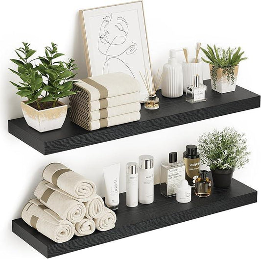 Black Floating Shelves for Wall 10 inch Deep, 36” x 10.3” x 1.8”, Large Wall Shelves for Bedroom, Bathroom, Living Room, Kitchen, Office, Modern Shelf Home Decor with Invisible Bracket - ModernBath