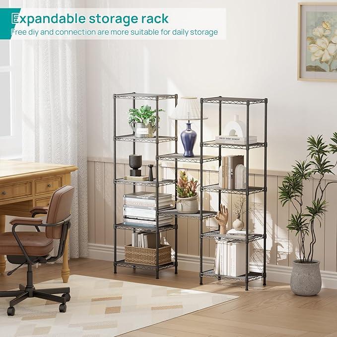 SINGAYE 6 Shelves Bathroom Organizers and Storage Shelf Wire Closet Metal Pantry Kitchen Small Garage Shelving Unit Laundry Room Organization Home Tall Rack Balck 10" D x 16" W x 60”H - ModernBath