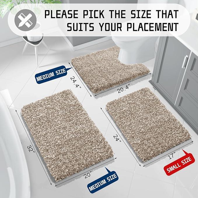 Yimobra Bathroom Rugs Sets 2 Piece, Soft Absorbent Bath Mat and U-Shaped Toilet Rug with Non Slip Backing, Machine Washable, Plush Shaggy Bath Mats for Bathroom, 32"x20"+24"x20", Light Brown and White - ModernBath