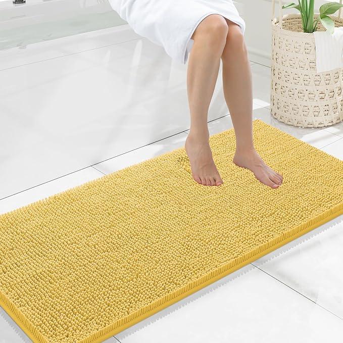 Smiry Luxury Chenille Bathroom Rugs 47x20, Extra Soft and Absorbent Shaggy Bath Mat, Machine Washable, Non-Slip Plush Carpet Runner for Tub, Shower, and Floor, Home Decor Accessories, Yellow - ModernBath