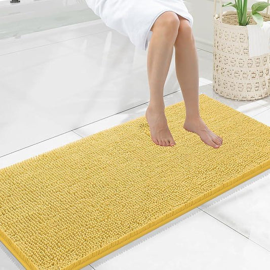 Smiry Luxury Chenille Bathroom Rugs 47x20, Extra Soft and Absorbent Shaggy Bath Mat, Machine Washable, Non-Slip Plush Carpet Runner for Tub, Shower, and Floor, Home Decor Accessories, Yellow - ModernBath