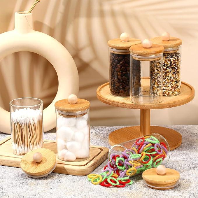 6 Pack Glass Apothecary Jars with Lids Bamboo Bathroom Accessories Cotton Balls Pads Swabs Holder Jar Bathroom Canisters for Vanity Accessories Storage - ModernBath