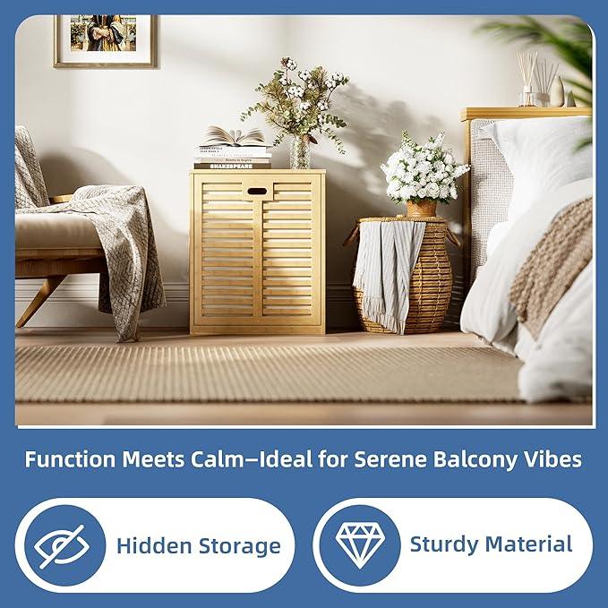 HITNET Tilt Out Laundry Hamper, Bamboo Laundry Cabinet with Hidden Removable Basket, Freestanding Clothes Storage organizer for Bedroom, Bathroom, Living Room, Natural - ModernBath