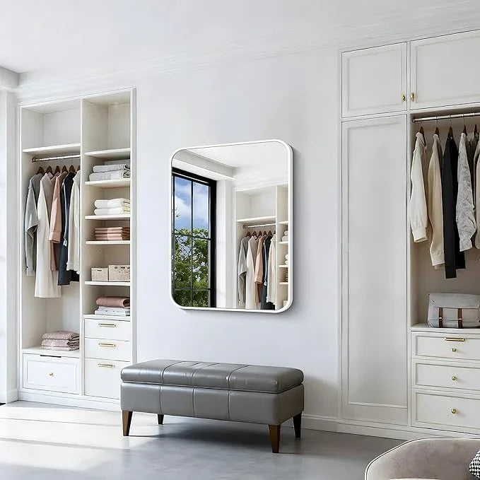 BONEWEI White Bathroom Mirror,30x36 inch Wall Mirror for Bathroom Wall Mounted,Rectangle Mirror for Bathroom Over Sink,Modern Frame Round Corner for Living Room,Bedroom Entryway,Horizontal/Vertical - ModernBath