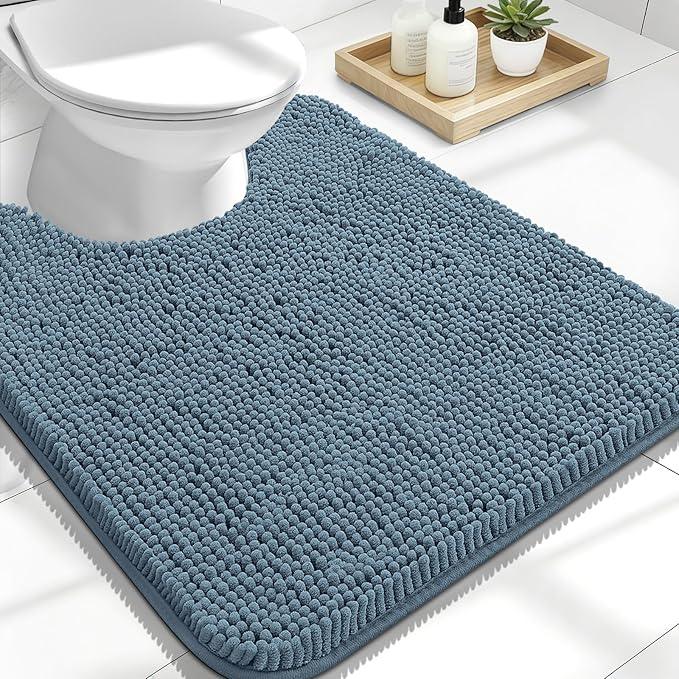 OLANLY Toilet Rugs U-Shaped 24x20, Extra Soft Absorbent Chenille Contour Bathroom Rugs for Toilet, Dry Quickly, Machine Washable, Non-Slip Bath Mat, Airy Blue - ModernBath