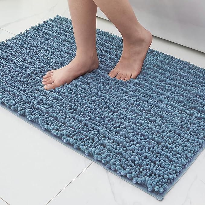 ILANGO Bathroom Rugs Light Blue 24x17,Extra Soft Absorbent Chenille Bath Rugs,Thick Non-Slip Shaggy Bath Mat,Machine Washable Quick Dry Bath Mats for Bathroom Floor, Tub, Shower Accessories - ModernBath