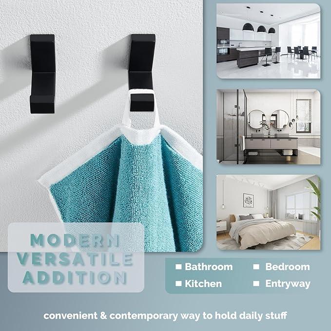 Angle Simple Towel Hook Matte Black 2 Pack, 304 Stainless Steel Bathroom Coat Robe Hook for Wall - ModernBath