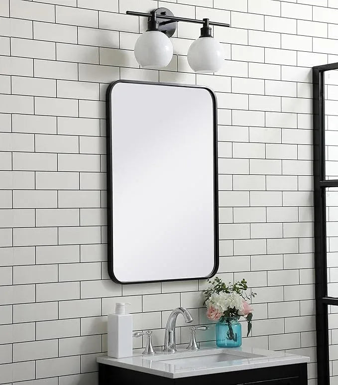 ARS Concepts Aura, Soft Corner Metal Rectangular Mirror 20X30 Inch in, Modern, Black - ModernBath