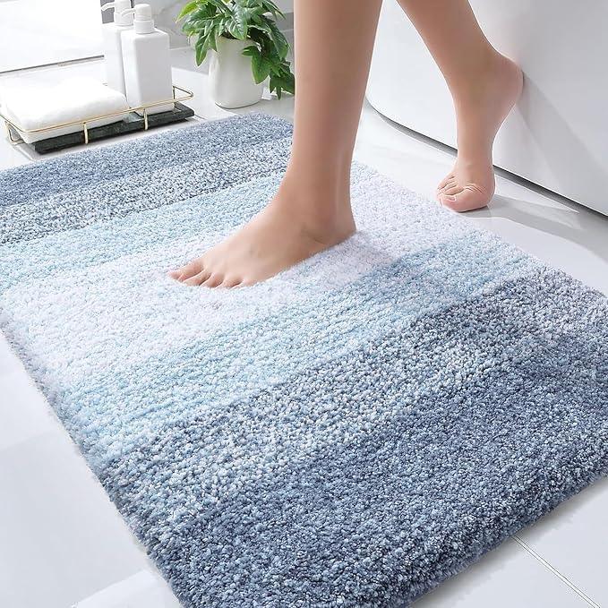 OLANLY Bathroom Rugs Mat 34x21, Extra Soft Absorbent Microfiber Bath Rugs, Rubber Backing, Quick Dry, Machine Washable Bath Mats for Bathroom Floor, Tub and Shower, Home Decor Accessories, Blue - ModernBath
