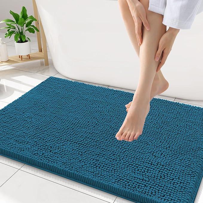 Smiry Luxury Chenille Bathroom Rugs 34x21, Extra Soft and Absorbent Shaggy Bath Mat, Machine Washable, Non-Slip Plush Carpet Runner for Tub, Shower, and Floor, Home Decor Accessories, Peacock Blue - ModernBath