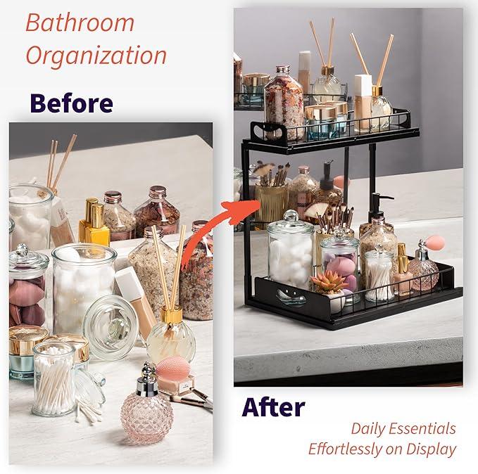 ClearSpace Under Sink Organizer, Pull Out Cabinet Organizer - 2 Tier Slide Out Organizers and Storage Shelf - Metal Sliding Drawer for Kitchen Bathroom Pantry Cabinet Organization Rack, Black - ModernBath