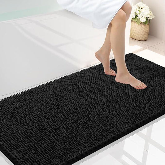 Smiry Luxury Chenille Bathroom Rugs 44x24, Extra Soft and Absorbent Shaggy Bath Mat, Machine Washable, Non-Slip Plush Carpet Runner for Tub, Shower, and Floor, Home Decor Accessories, Black - ModernBath
