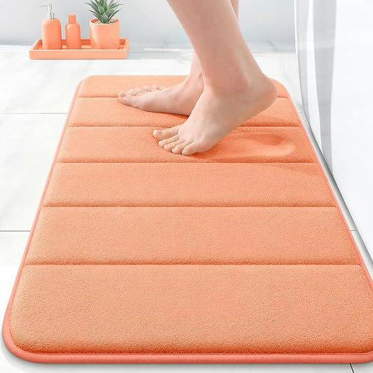 OLANLY Memory Foam Bath Mat 24x16, Super Soft Absorbent Bathroom Rugs, Quick Dry, Machine Washable Shower Floor Rugs, Bathmat Carpet, Bathroom Home Decor Accessories, Peach - ModernBath