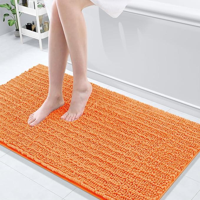 Arotive Luxury Chenille Bathroom Rug Mat, Extra Soft Thick Absorbent Shaggy Bath Rugs, Non-Slip Machine Wash Dry, Plush Bath Mats for Bathroom, Shower and Tub, 54x24, Orange - ModernBath