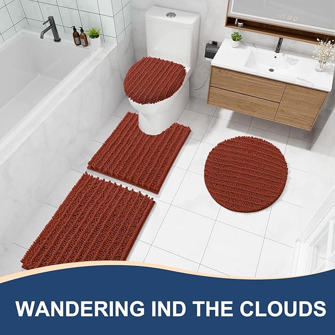 Arotive Luxury Chenille Bathroom Rug Mat, Extra Soft Thick Absorbent Shaggy Bath Rugs, Non-Slip Machine Wash Dry, Plush Bath Mats for Bathroom, Shower and Tub, 24x16, Rustic Terracott - ModernBath