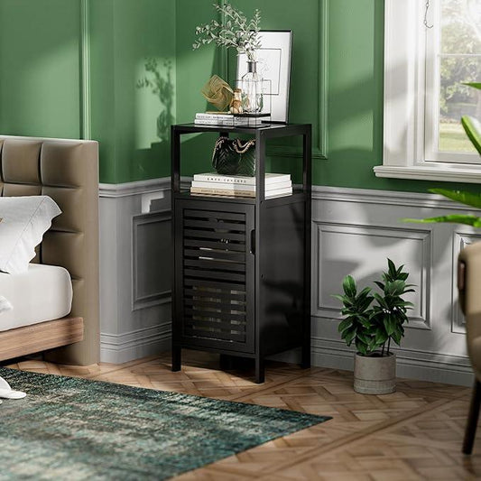 HITNET Bamboo Floor Cabinet, Small Bathroom Cabinet Floor Standing, 4 Tier Narrow Side Storage Cabinet, Space Saving Kitchen Cupboard with Single Door, Black - ModernBath