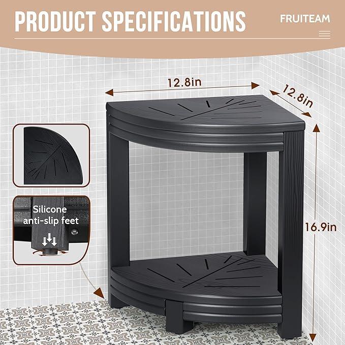 FRUITEAM HDPE Shower Bench, Waterproof Corner Shower Stool for Bathroom, Double-Layer Shower Shelf with Non-Slip Feet, 17" Seat Height, Holds 350 lbs, for Seniors, Small Bathroom Spaces - ModernBath