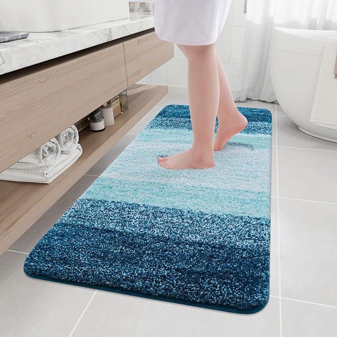 Arotive Microfiber Bathroom Rugs, Shaggy Soft and Absorbent Bath Rug, Non-Slip, Thick Plush Machine Washable Dry Bath Mats for Bathroom, Tub and Shower, 59x24, Peacock Blue, Rectangular - ModernBath