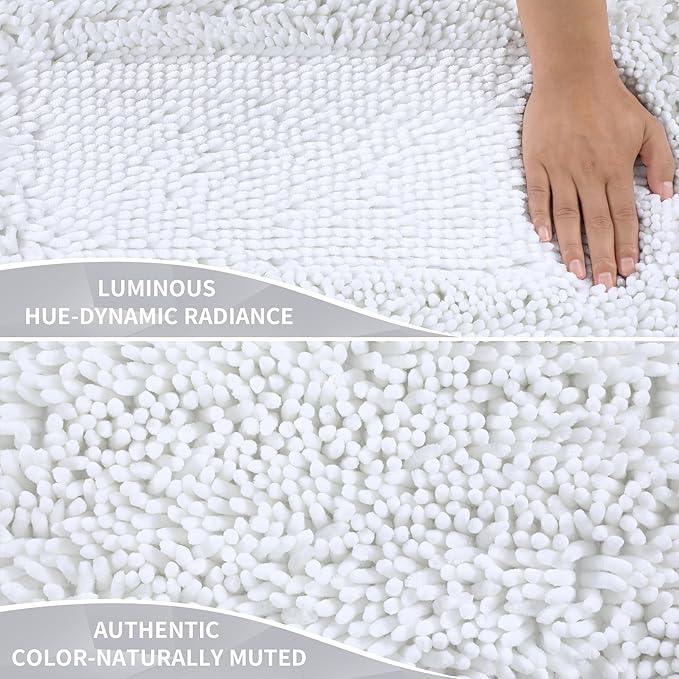 Yimobra Long Bathroom Rug Non Slip 44x24 Inch, Extra Thick Soft Absorbent Chenille Bath Mat, Machine Washable Quick Dry Bath Rugs for Bathroom Floor, Tub and Shower, Home Decor Accessories, White - ModernBath