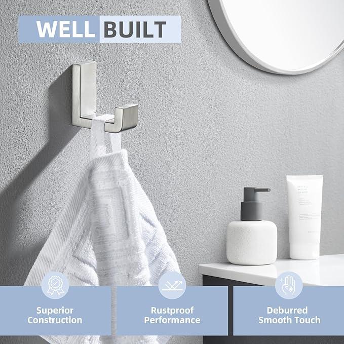 Angle Simple Towel Hook for Bathroom, SUS 304 Stainless Steel Shower Robe Coat Hook for Wall, Brushed Nickel - ModernBath