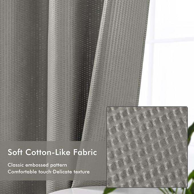 Mrs Awesome No Hook Shower Curtain with Snap-in LinerLess Time On/Off, Embossed Waffle-Look Textured Fabric Shower Curtain for Bathroom, Soft & Lightweight, 71x74, Gray - ModernBath