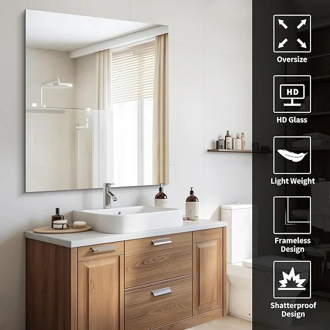 CILIBER Frameless Mirror, 36x40 inch Bathroom Mirrors for Over Sink, Large Frameless Wall Mirror, Upgraded Shatterproof Vanity Mirror with Polished Edge for Bathroom,Bedroom,Living Room and Entryway - ModernBath