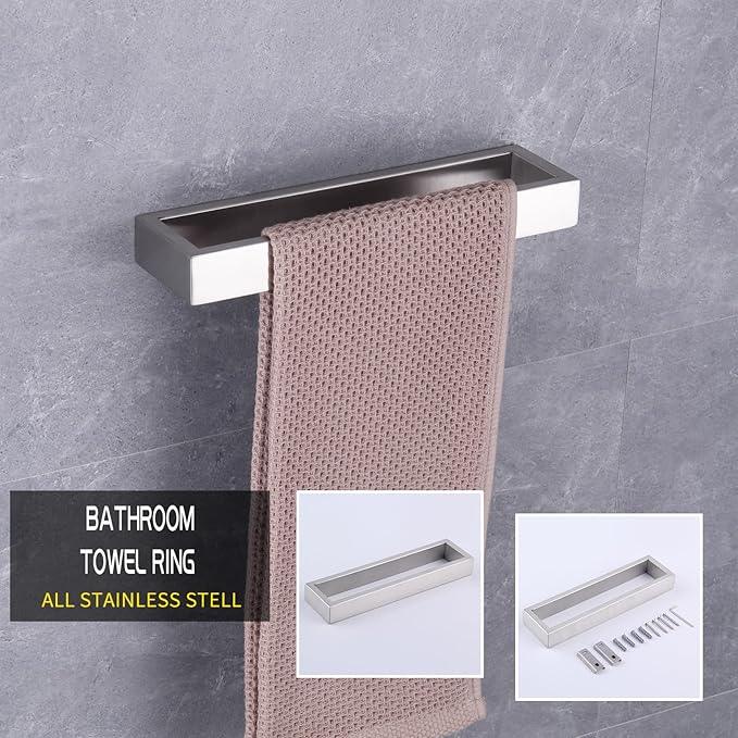GERZWY Contemporary Stainless Steel Wall Mounted 3-Piece Bathroom Hardware Set - Towel Rings Toilet Paper Holder Towel Hooks, Brushed Finish HG1708-3LS - ModernBath