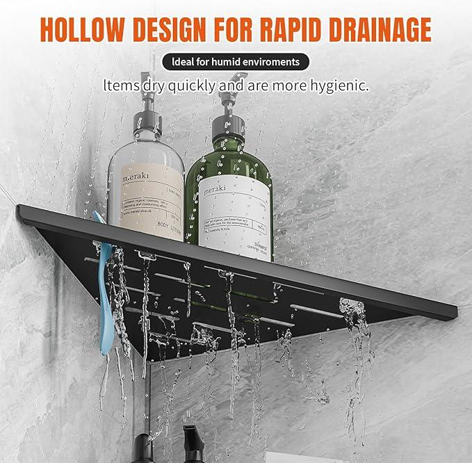 Corner Shower Shelf with Razor Hole, Modern Sturdy Shower Caddy, 10" 304 Stainless Steel Shower Organizers Bathroom Shelf for Tile Wall, No Drilling Grout Mount Shelf for Shower,Bathroom Accessories - ModernBath