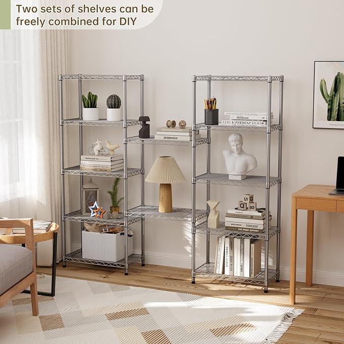 5 tire Shelves Storage Wire Shelving Unit Metal Shelf Adjustable Organizers Storage Shelving with Wheels for Bathroom Laundry Room Kitchen Pantry12”D x 22”W x 69”H Silver - ModernBath