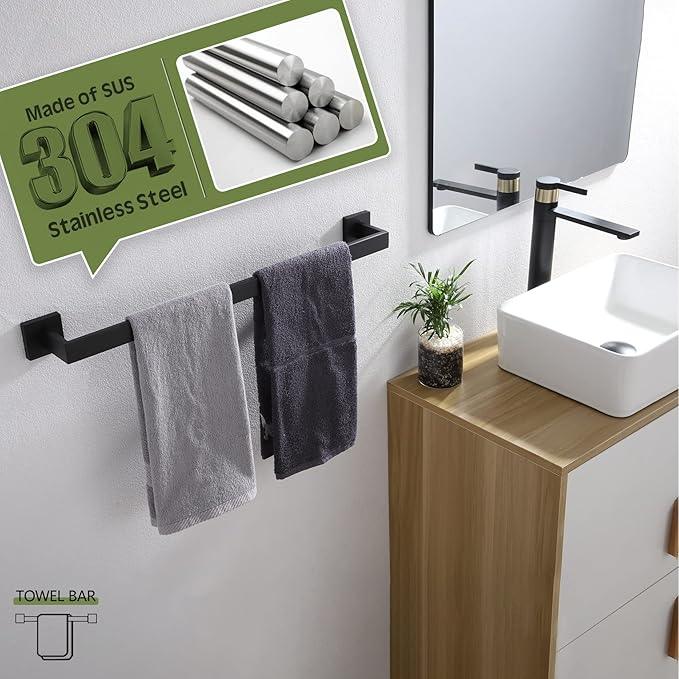KOKOSIRI 24-Inch Single Towel Bar, Bathroom Kitchen Towel Holder, Wall Mounted SUS304 Stainless Steel Towel Rack, Matte Black, B4003BK-L24 - ModernBath