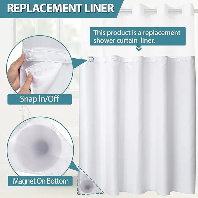 Conbo Mio 2 Pack Hotel Fabric Snap in Shower Curtain Liner Replacement Removable Water Repellent Liner for Bathroom Shower Curtain Liner 70W X 64H - ModernBath