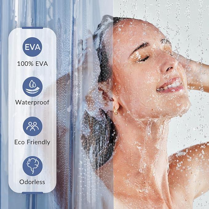 AmazerBath Premium EVA Shower Curtain Clear Blue, Luxury Shower Curtain Blue Jelly-Like Soft, Waterproof Bathroom Curtain with 3 Weighted Stones and 12 Grommets, Recyclable Packaging - ModernBath