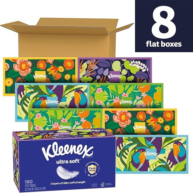 Kleenex Ultra Soft Facial Tissues, 8 Flat Boxes, 180 Tissues per Box, 3-Ply, Packaging May Vary - ModernBath