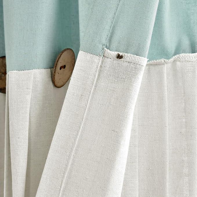 Lush Decor Linen Button Shower Curtain Single 72" W x 84" L Blue & White - Extra Long Shower Curtains - Blue Shower Curtain Fabric - Farmhouse Bathroom Decor - ModernBath