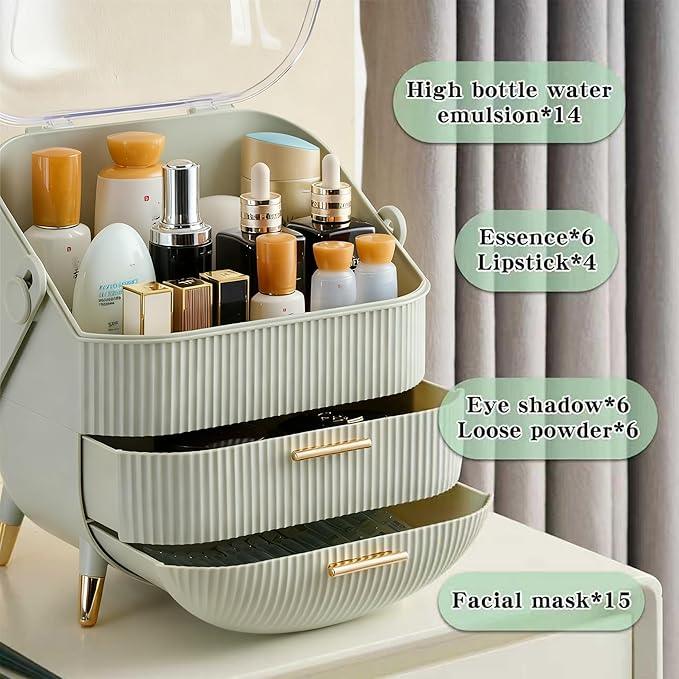 GLTAYLMY Makeup Organizer for Vanity, Cosmetics Skincare Organizers with Lid and Drawers, Cosmetic Display Cases for Countertop Bathroom Dresser, Ideal Gifts for Brush Lipstick Perfume Jewellry - ModernBath
