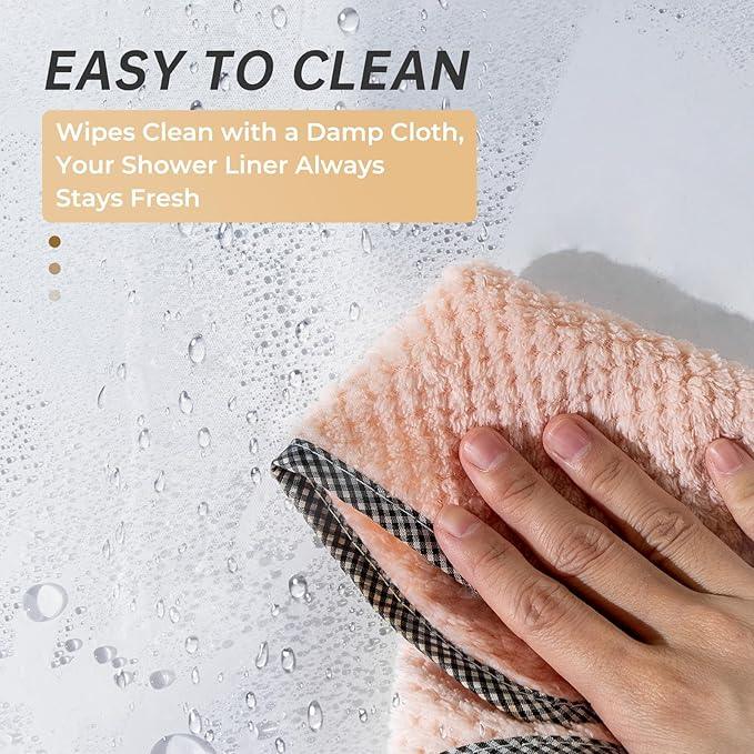 AmazerBath Plastic Shower Curtain, 72 x 65 Inches PEVA Heavy Duty White Shower Curtain, Waterproof Heavy Weight Thick Bathroom Curtain with 3 Big Clear Weighted Stones and 12 Rustproof Grommets - ModernBath
