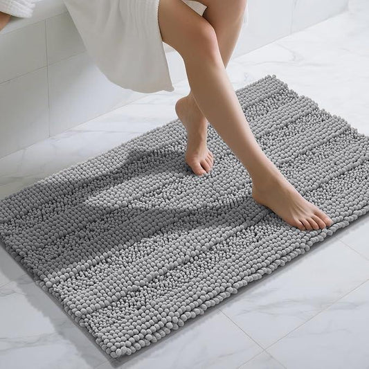 Yimobra Bathroom Rug Mat 44 x 24, Non Slip and Super Absorbent Bath Mat,Machine Washable Quick Dry,Ultra Plush Chenille Shower Rugs for Bathroom Floor Sink Tub and Shower Outside,Gray - ModernBath